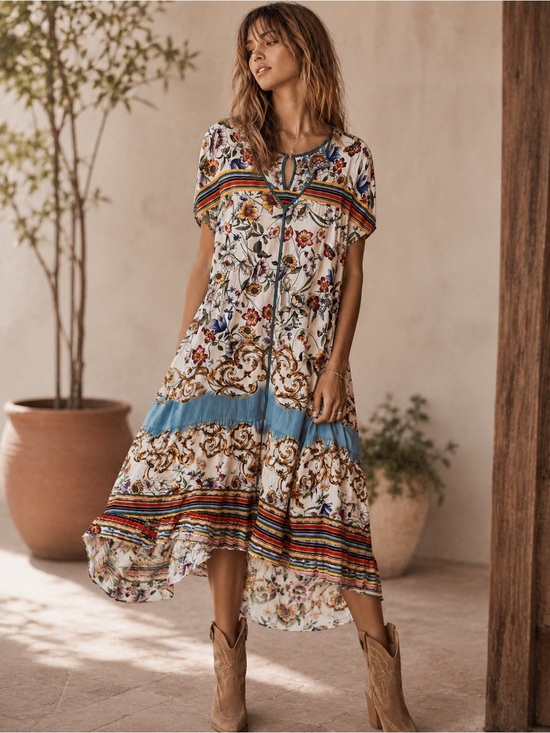 Johnny Was Dresses & Skirts - JOHNNY WAS  MIDI DRESS MIXED PRINT SHORT SLEEVES SIZE MEDIUM EUC